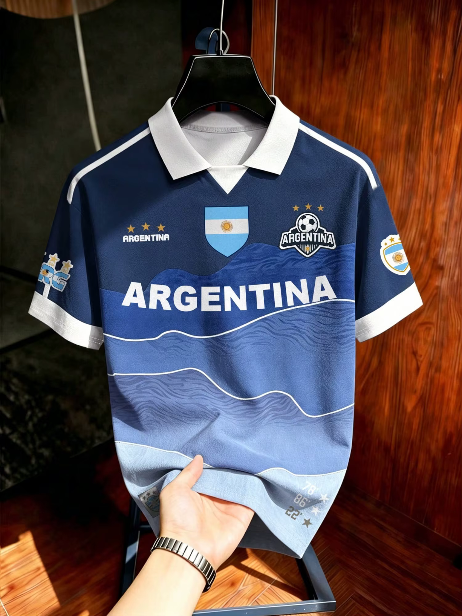 T-shirt d'été pour homme, imprimé dégradé Argentine, col polo, manches courtes, maillot de football,