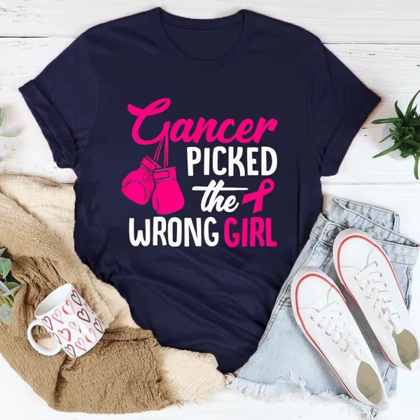 T-shirt imprimé « Cancer du sein : Le cancer a choisi la mauvaise fille », mode, manches courtes, ét