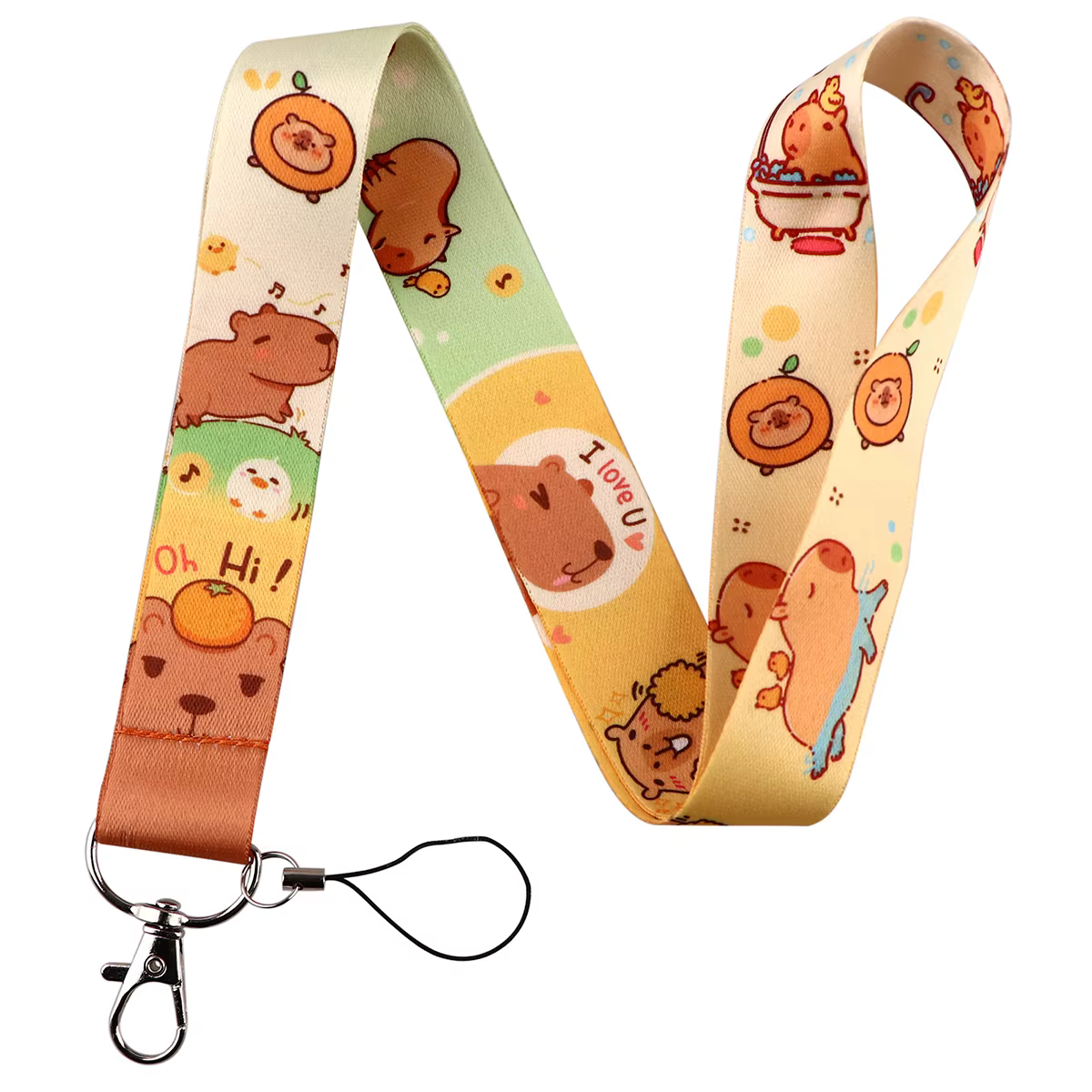 Lanière de dessin animé Capybara mignon pour porte-clés, couverture de carte d'identité, porte-Badge