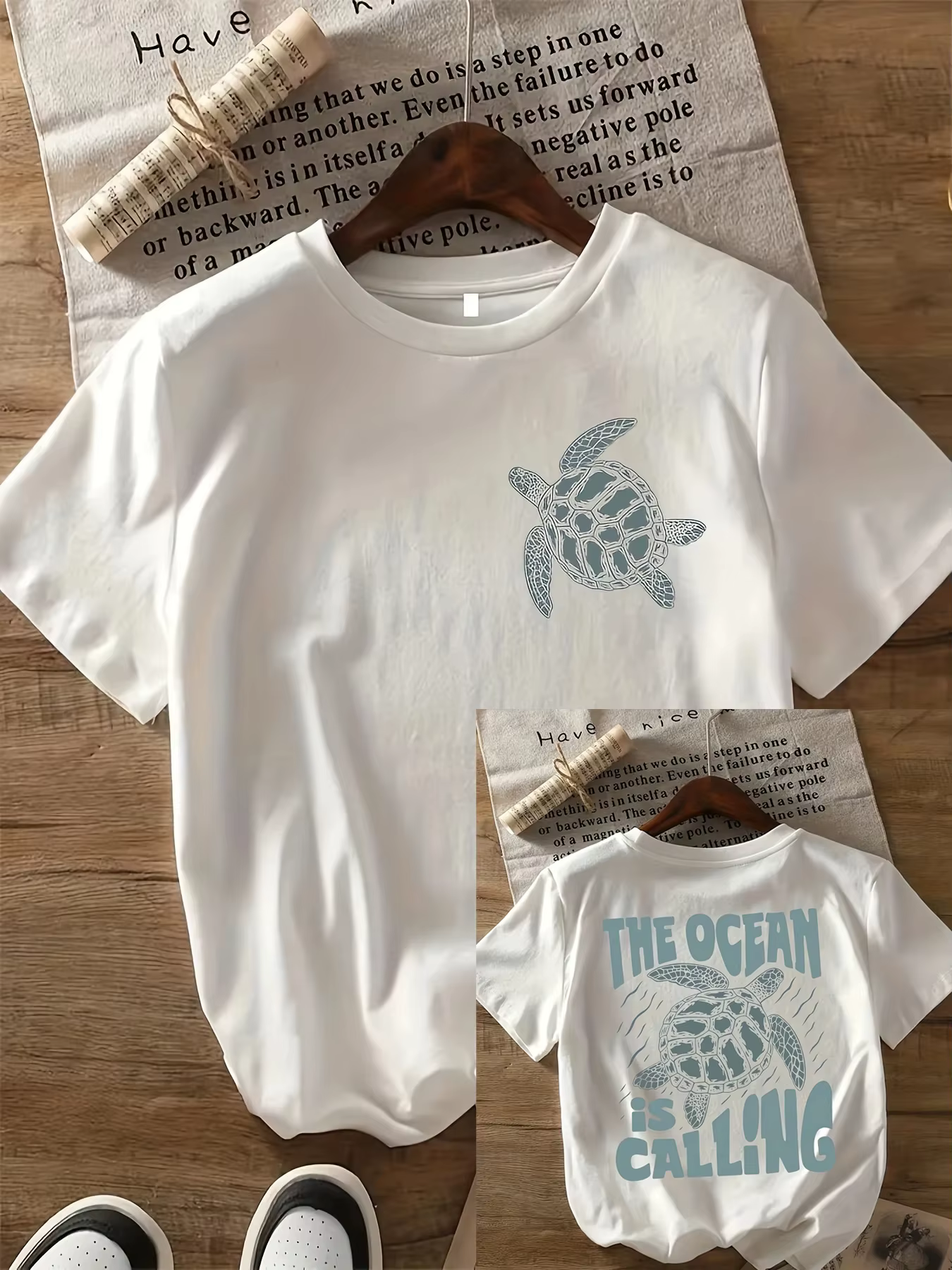 T-Shirt manches courtes col ras du cou femme, décontracté, avec image de tortue vibrante, motif géom