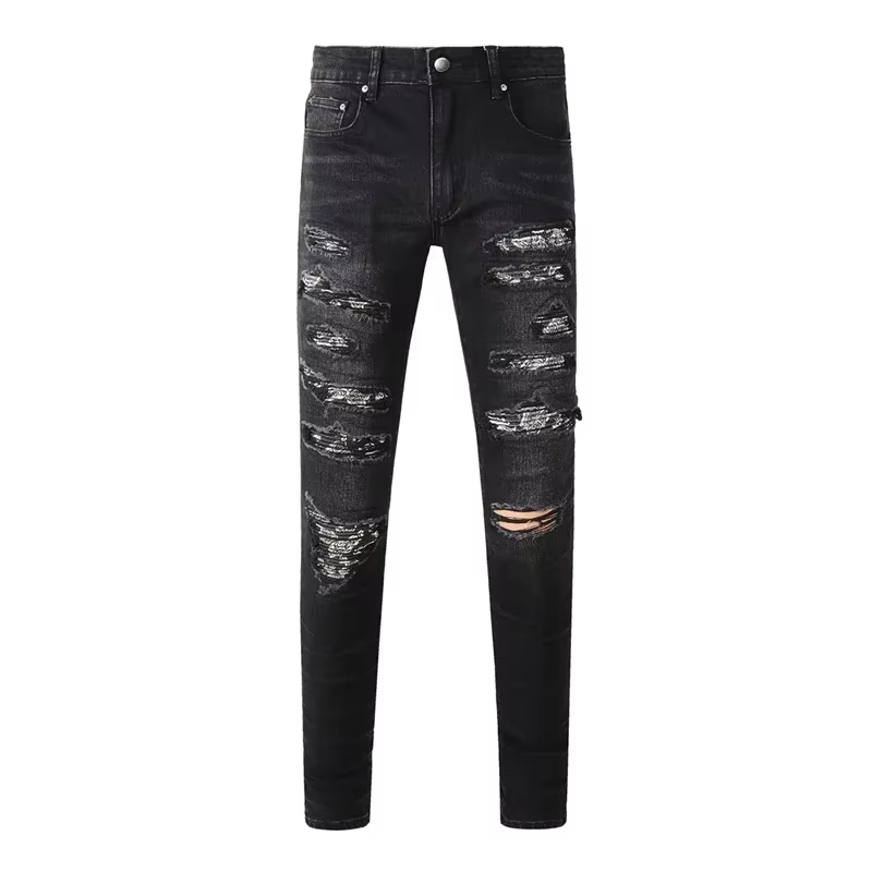 Streetwear hommes jean mode tendance américaine haute rue rétro lavage taille basse élastique maigre