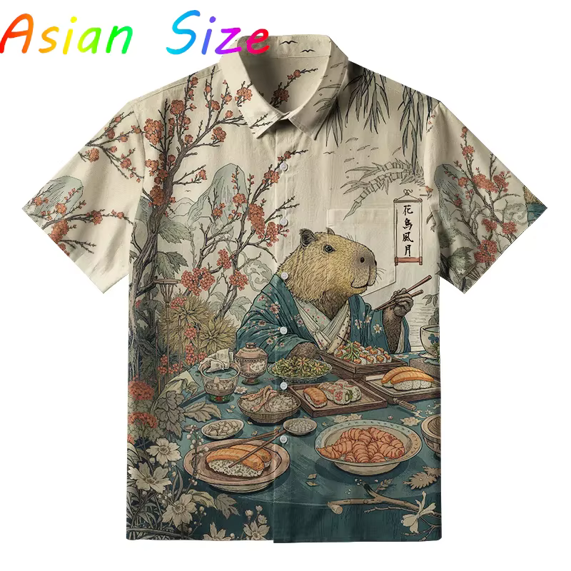 2025 nouvelles chemise hawaïenne Anime Capybara pour hommes drôle Capybaras impression 3D revers sim