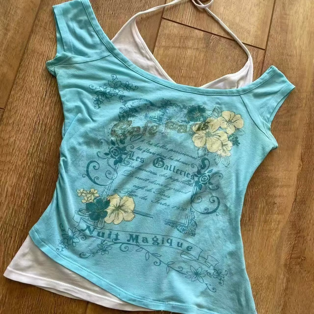 T-shirts Vintage américains rétro Grunge lettre fleur imprimé hauts courts Y2k t-shirts d'été mode S