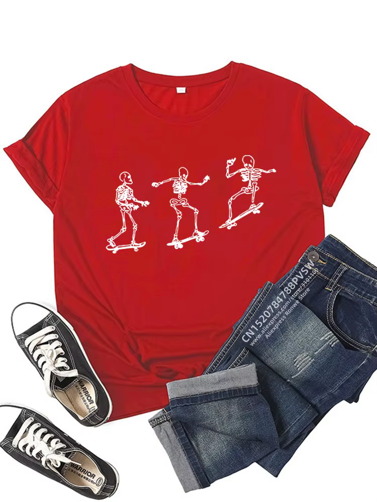 T-shirt à manches courtes Skull Skateboard pour femmes et filles, vêtements d'été, graphique Harajuk