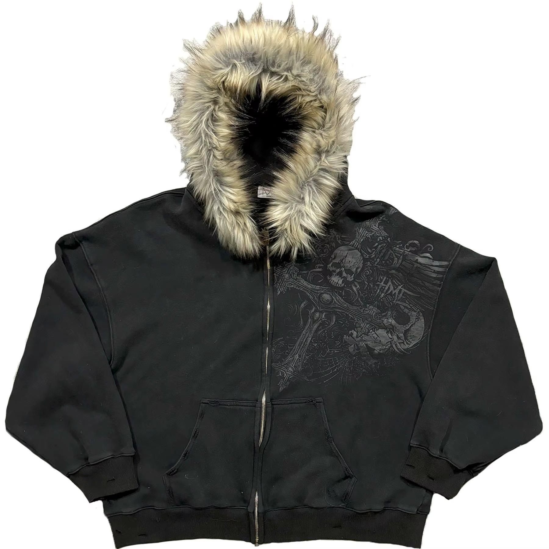 Sweat à capuche moelleux à motif imprimé, manteau rétro à manches longues, tendance streetwear y2k