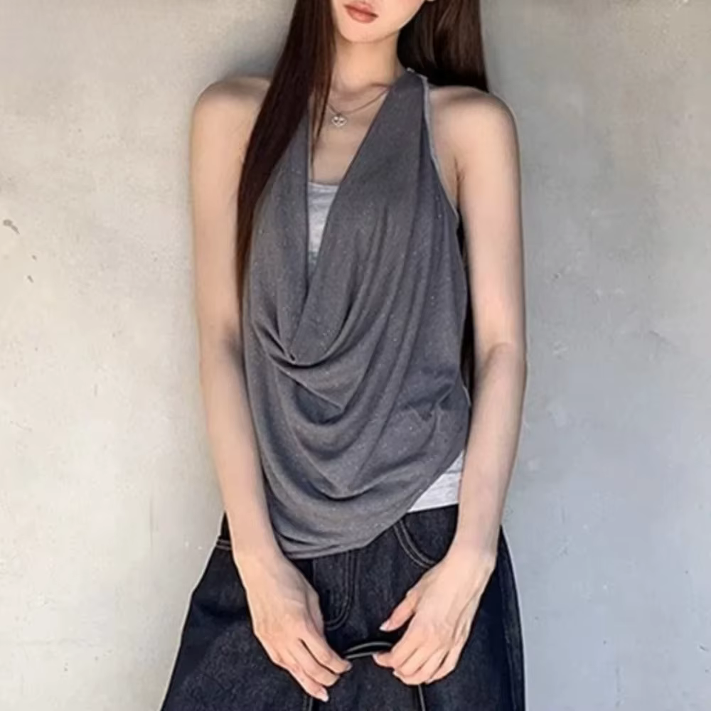 Débardeurs faux deux pièces style grunge Y2K, camisoles vintage gothiques noires sans manches avec p