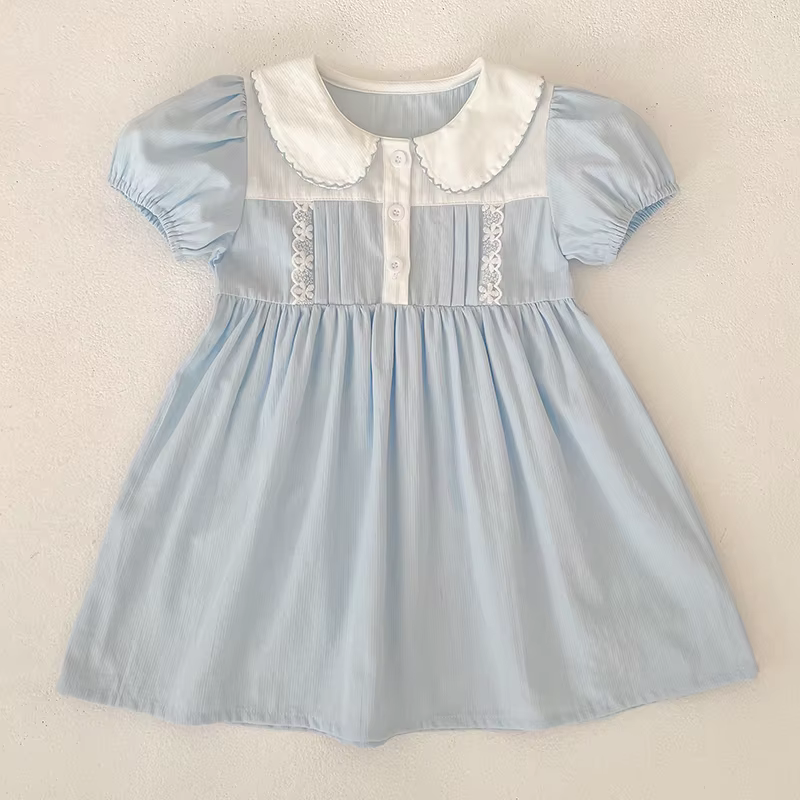 Nouvelle Robe Florale Estivale 2026 pour Filles de 2 à 6 Ans, Robe Courte Bleue Élégante à Manches C