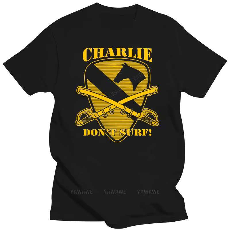 T-Shirt noir pour hommes, marque d'été, Charlie Don't Surf Air Cavalry Apocalypse Now Robert Duvall 
