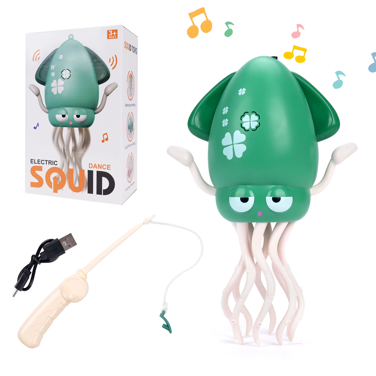 Calmar dansant à Induction couché, calmar plat avec lumière et musique, jouets de développement inte