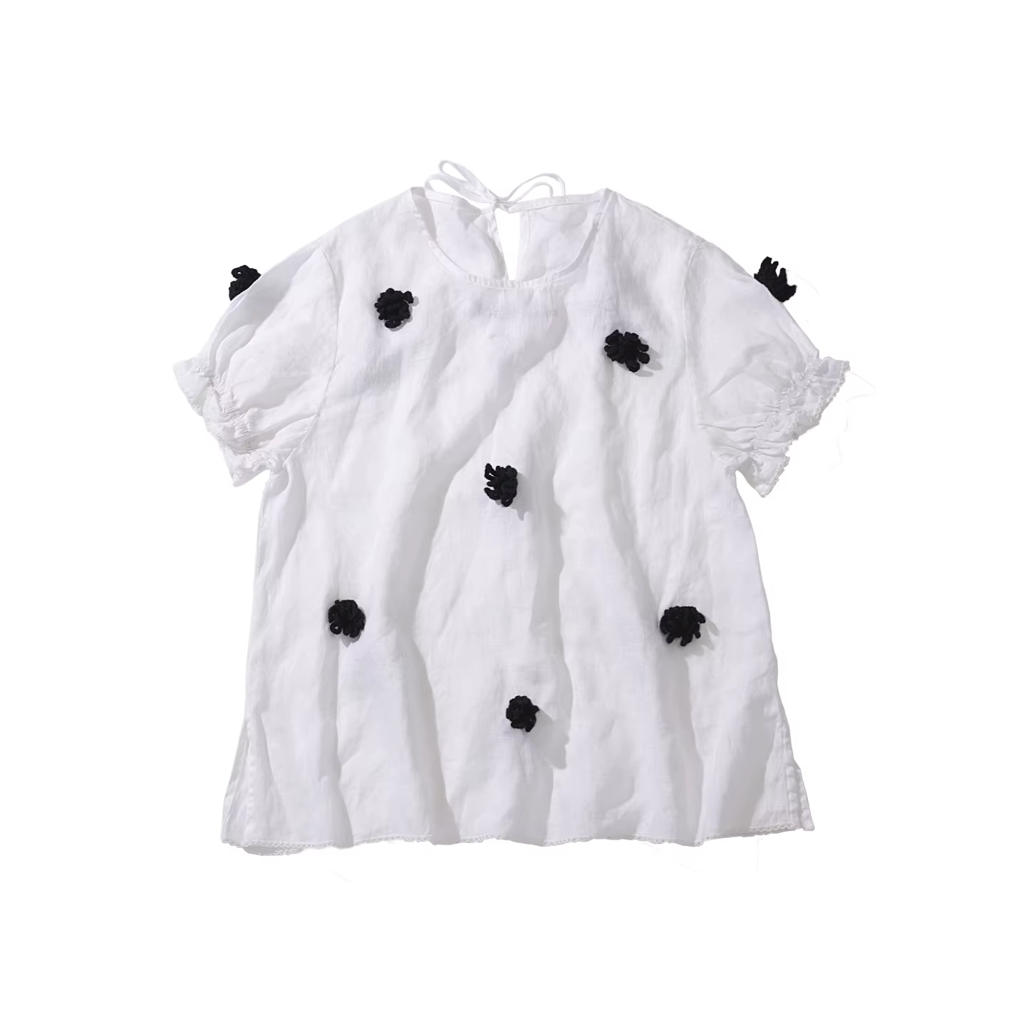 Chemise décontractée en lin blanc pour femmes, imakokoni, pull ample à fleurs au crochet, original, 
