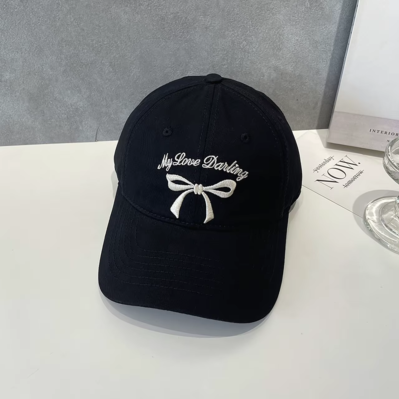Casquette de baseball Sweet Bow avec broderie de lettres, casquette à visière large, casquette à vis