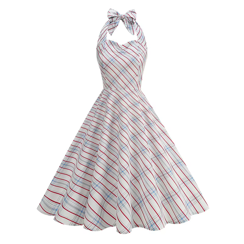 Robe Vintage à carreaux pour femmes, sans manches, col licou, vêtements d'été pour femmes, femme au 
