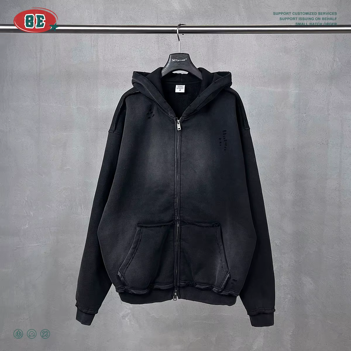 Sweat à capuche zippé pour hommes Y2k, Cardigan surdimensionné délavé en détresse, Plus peluche, tei