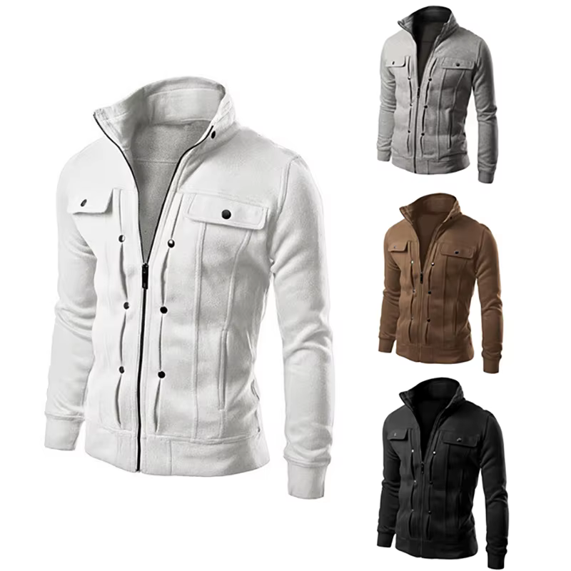Nouveaux hommes vestes décontractée col montant sweat-shirt à glissière printemps automne Cardigan v