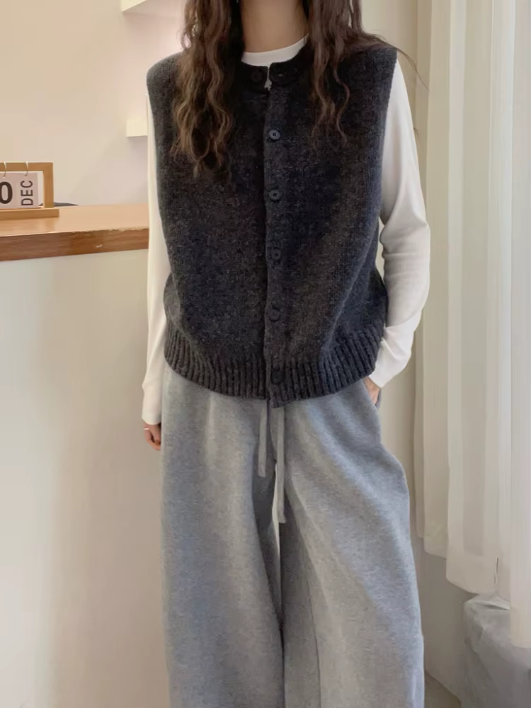 Gilet tricoté en cachemire pour femme, cardigan à col rond, pull sans manches.