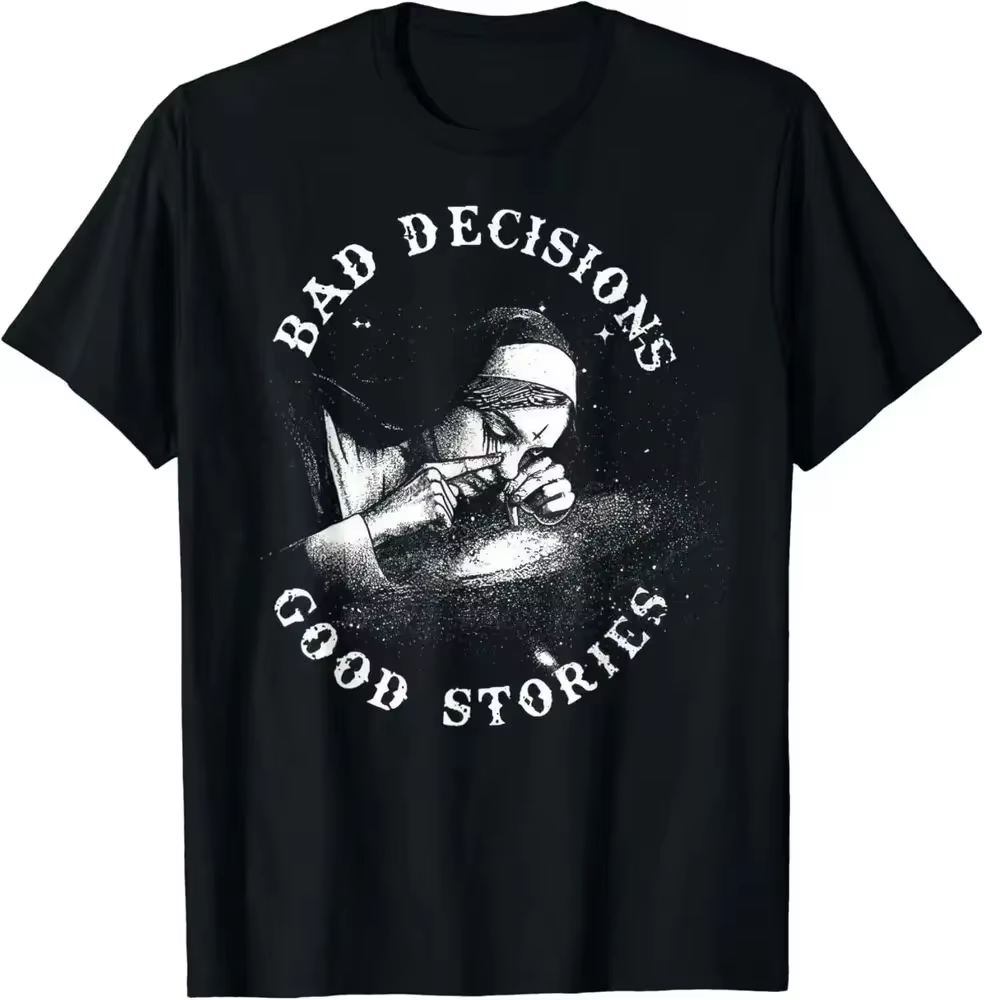 Une décision pauvre, une histoire fascinante ; une nonne fumante ; T-shirt vintage de style gothique