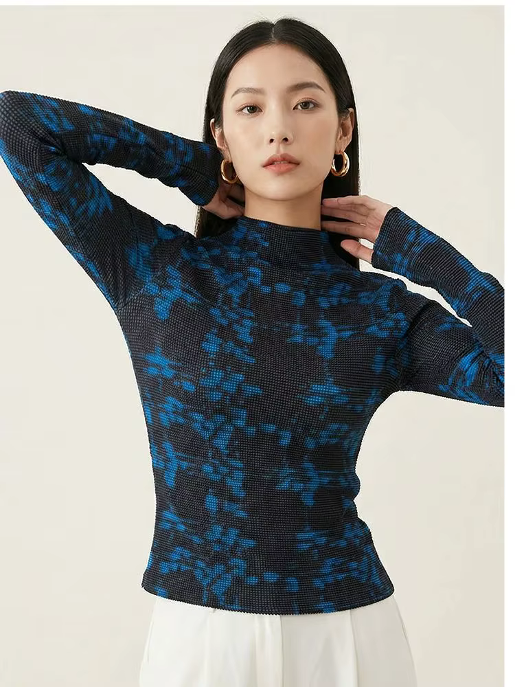 Superbe T-shirt ajusté à manches longues, nouveau style printemps/été, design imprimé à col haut, él