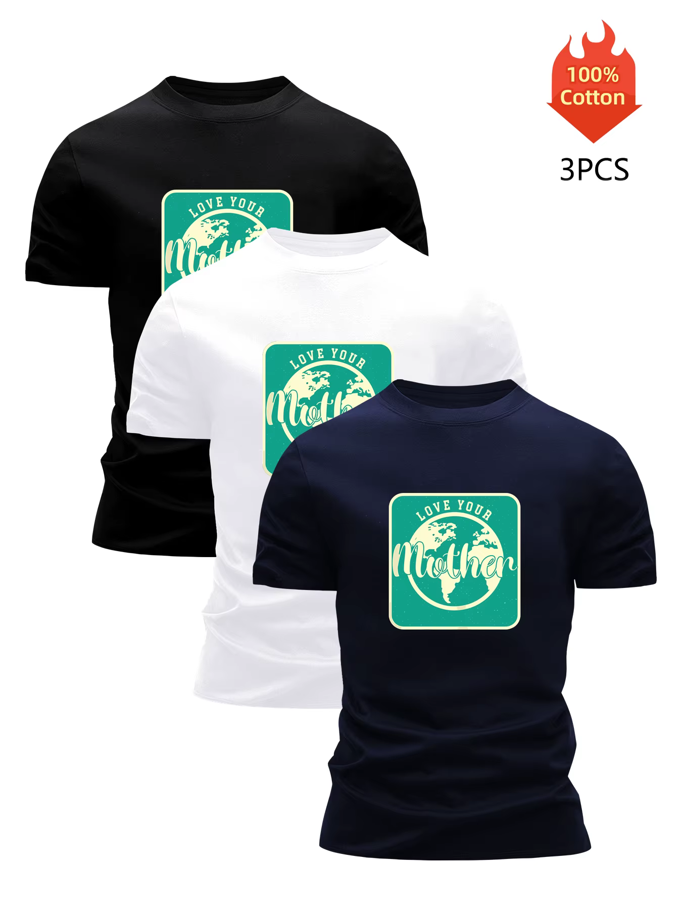 T-shirt imprimé pack de 3 t-shirts graphiques 100 % coton pour hommes chemisier d'été drôle décontra