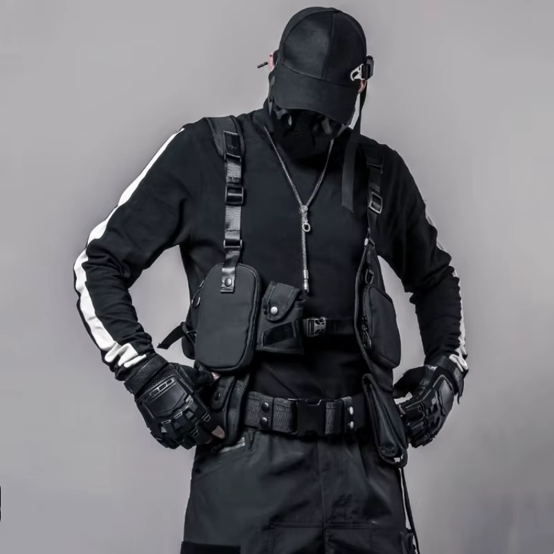 Gilet tactique multifonctionnel d'extérieur pour homme, style Techwear Punk, ajustable, sans manches