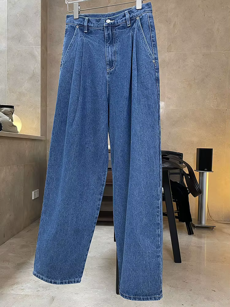 Jean large taille haute HanOrange 2026 pour femme – Pantalon décontracté en denim de coton – Vêtemen