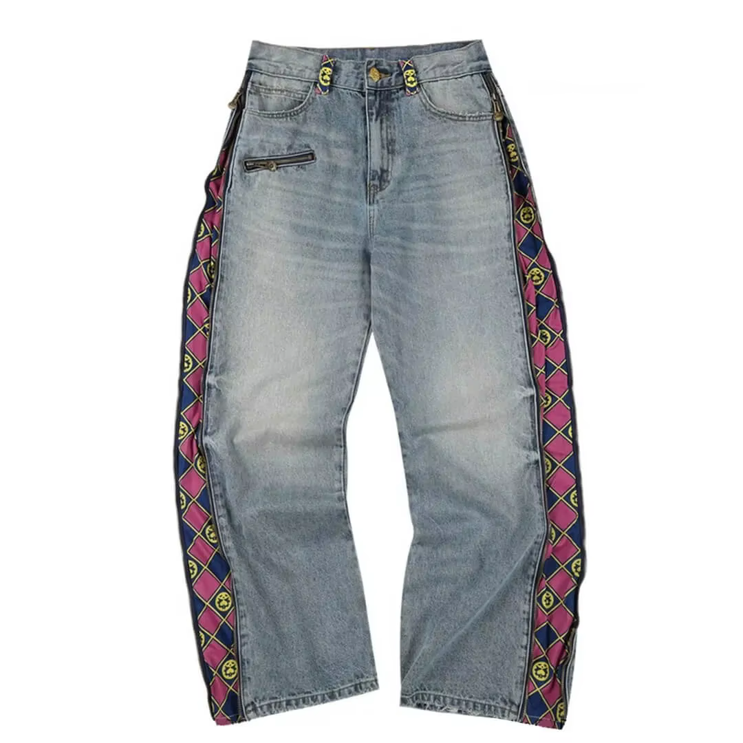 Jean en denim JoJo Anime à panneaux amovibles pour hommes et femmes, taille haute, coupe large, impr