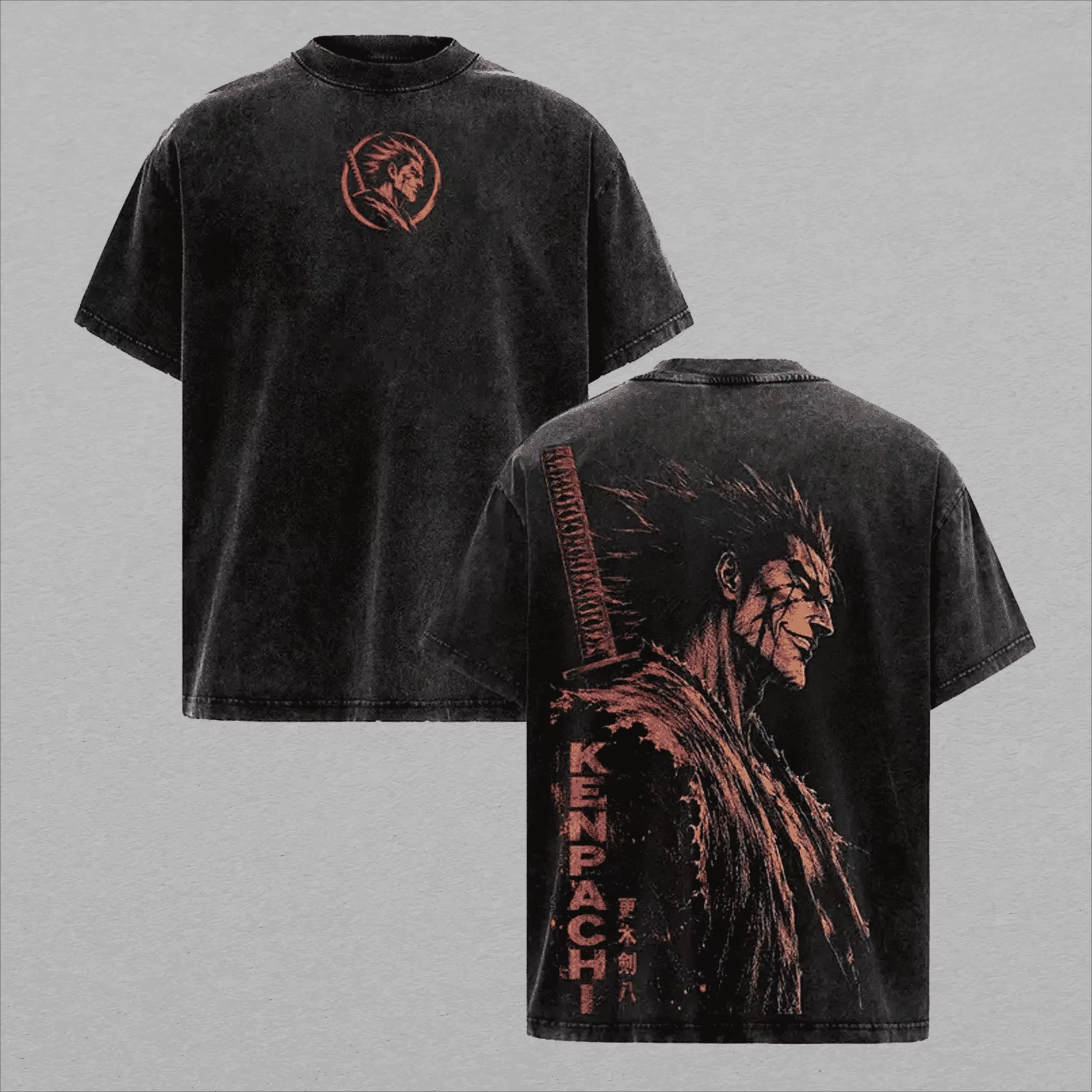 Zaraki Kenpachi BLEACH Anime T-shirt Vintage en Coton Lavé pour Homme, Vêtement d'Été Oversize à Man