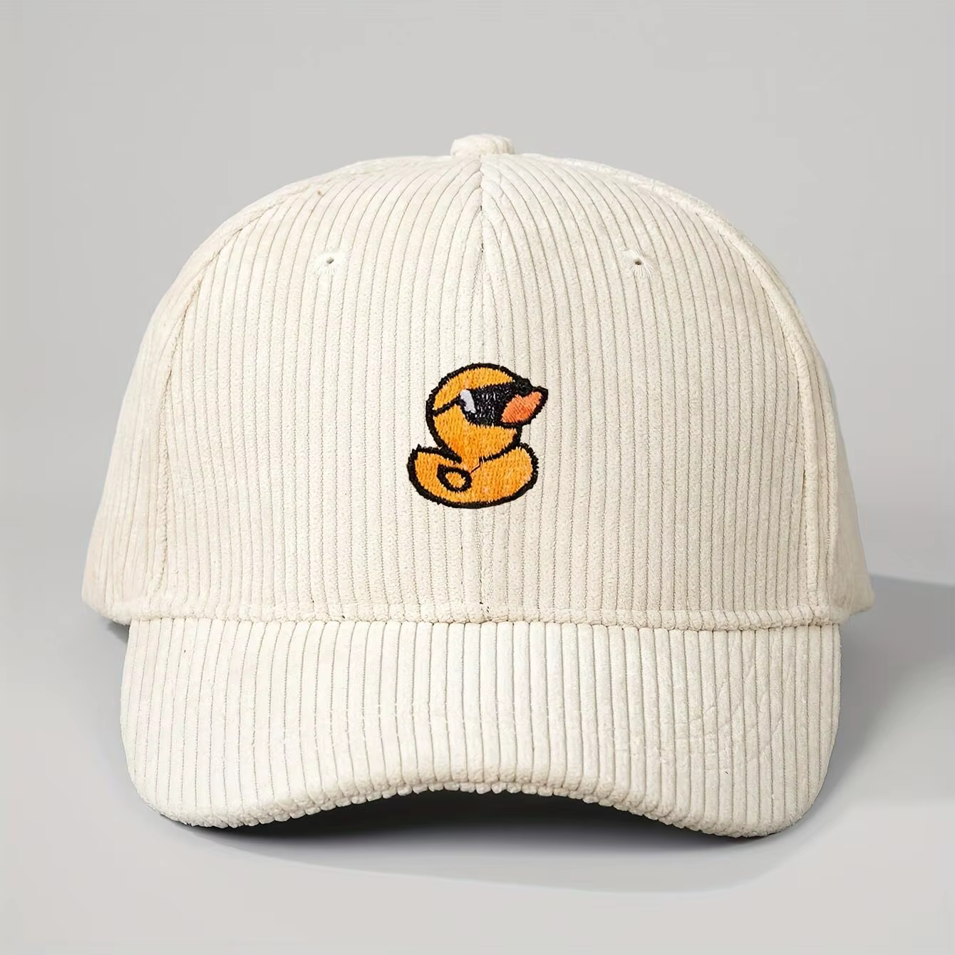 Casquette de baseball en velours côtelé jaune mignon avec broderie de canard, unisexe, style vintage