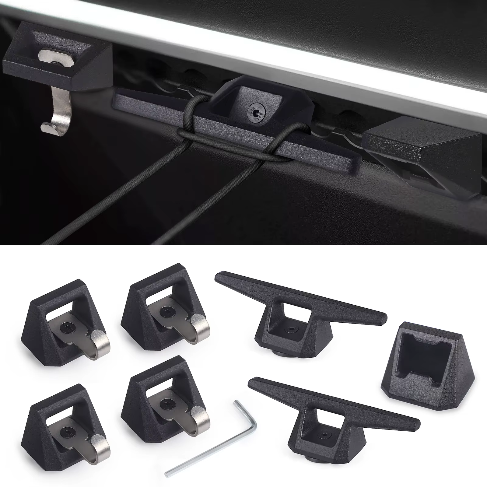 Pour Tesla Cybertruck 2024 – Ensemble d'accessoires de rail arrière en aluminium noir avec anneaux d