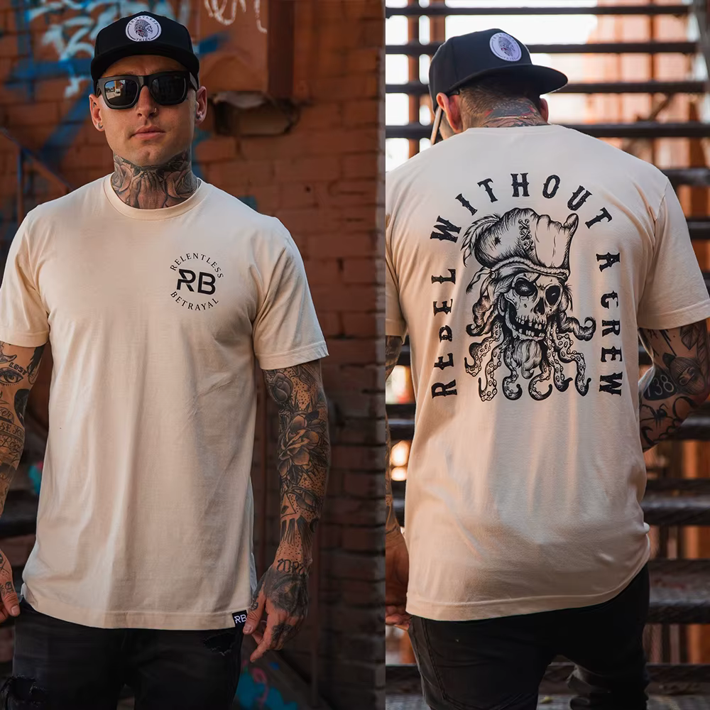 T-shirt en coton à manches courtes pour homme, sans col rond, style gothique, vêtements de sport pou