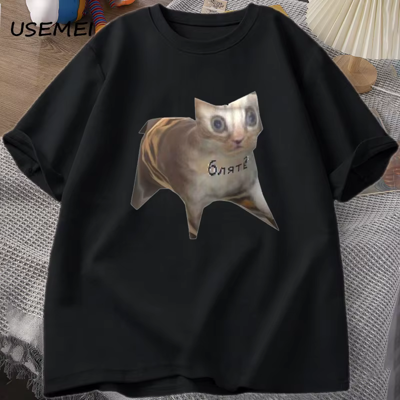 Chat russe Meme T-shirts drôle graphique imprimé chat T-shirt femmes hommes décontracté coton T-shir
