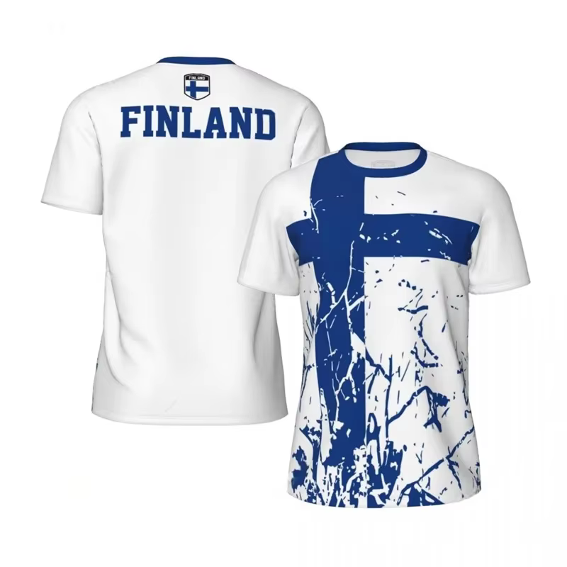 T-shirt drapeau finlandais pour hommes, été, imprimé 3D, surdimensionné, sport, fitness, manches cou