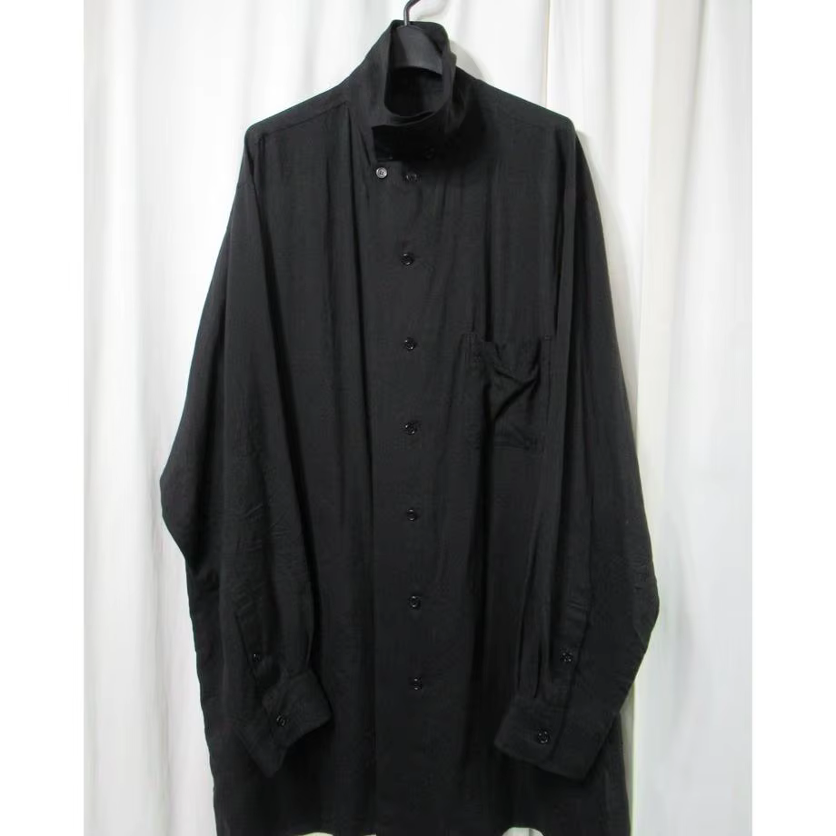 TOP-YAMAMOTO ®   Chemise japonaise minimaliste à col montant pour hommes, chemise noire ample, décon