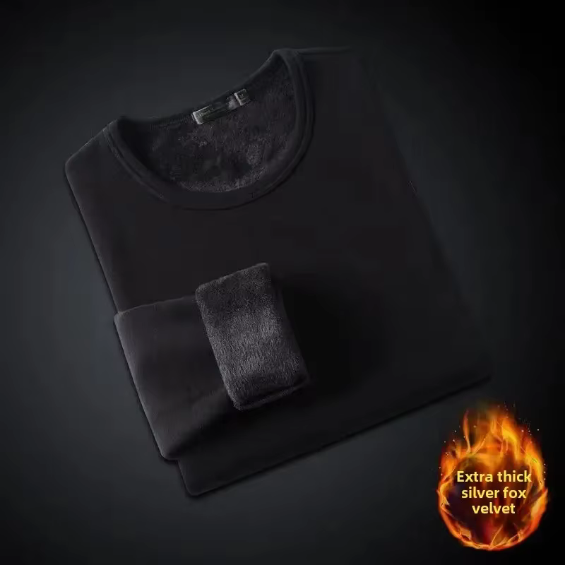 T-Shirt à manches longues doublé polaire pour hommes et femmes, couleur unie, même Style, mode, col 