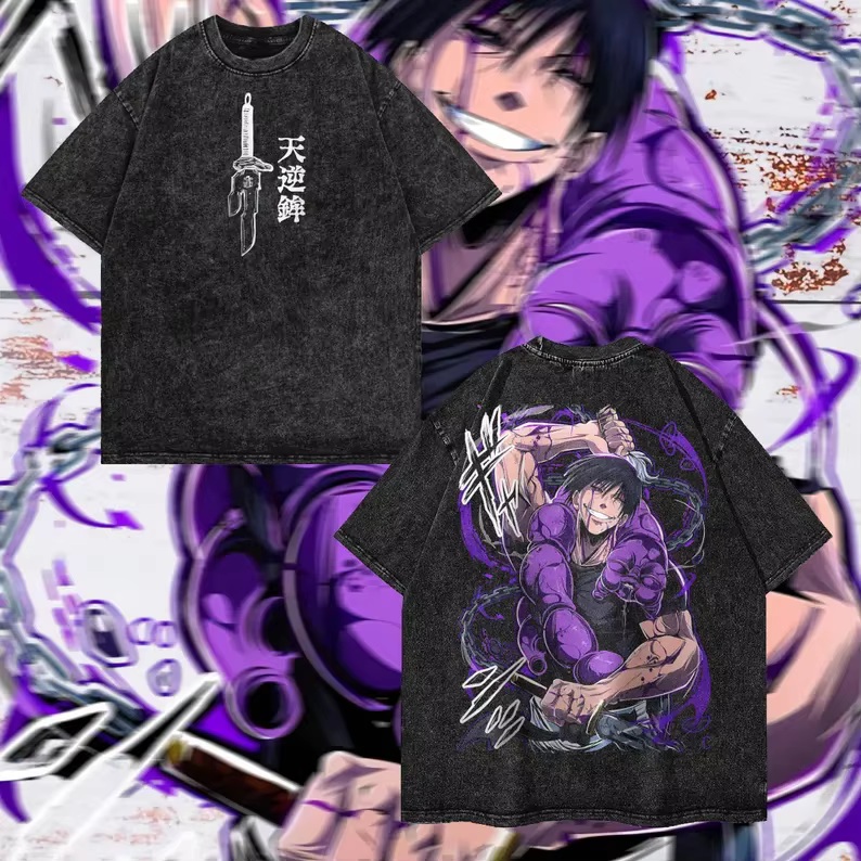 Fushiguro Toji impression t-shirt Amime Jujutsu Kaisen vêtements hommes lavé coton T-shirts à manche