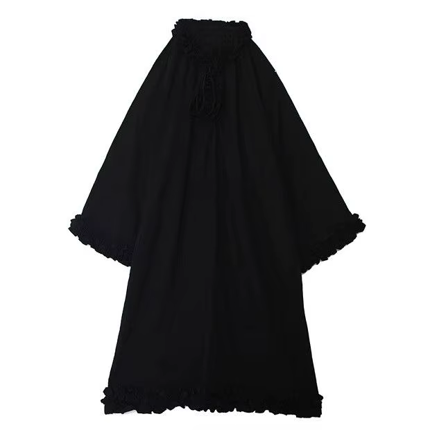 Petite robe noire rétro pour filles, couleur foncée, jupe en coton et chanvre, nouvelle collection p