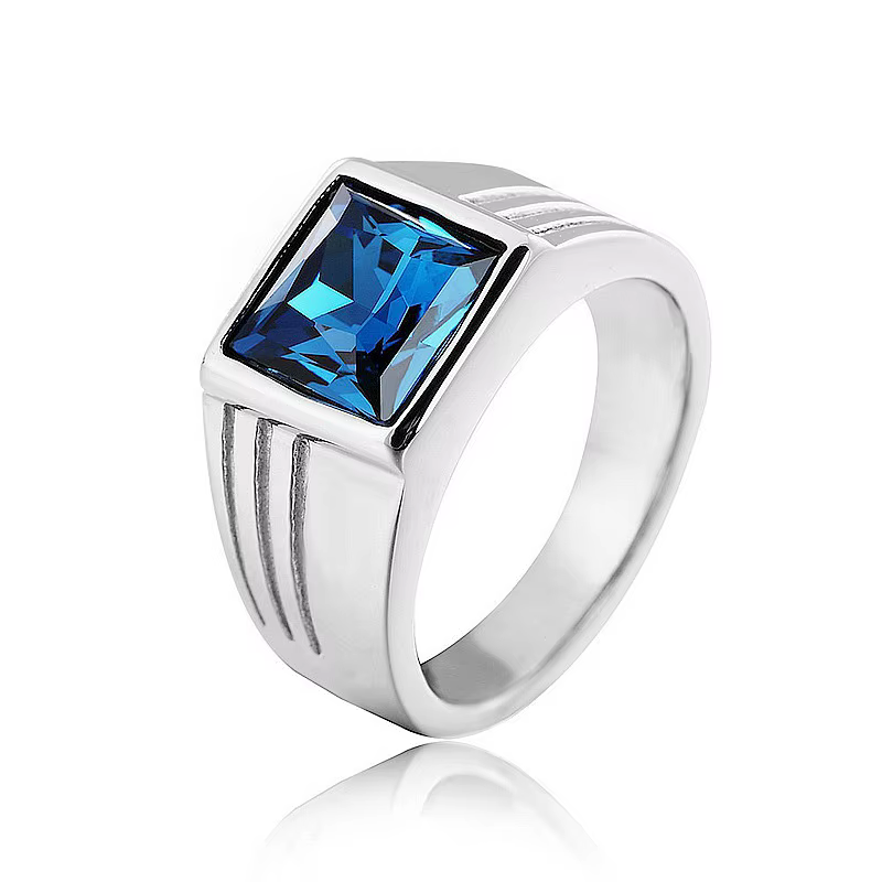 VPN sive-Bague en acier diamant bleu pour hommes et femmes, bijoux fantaisie pour couple, contre-ind