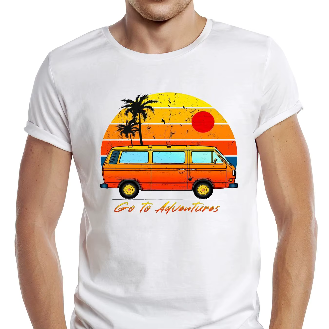 TEEHUB-T-Shirt Vintage pour Homme, Décontracté, Rétro, Hipster, pour Aller à l'Aventure, Plage, Camp