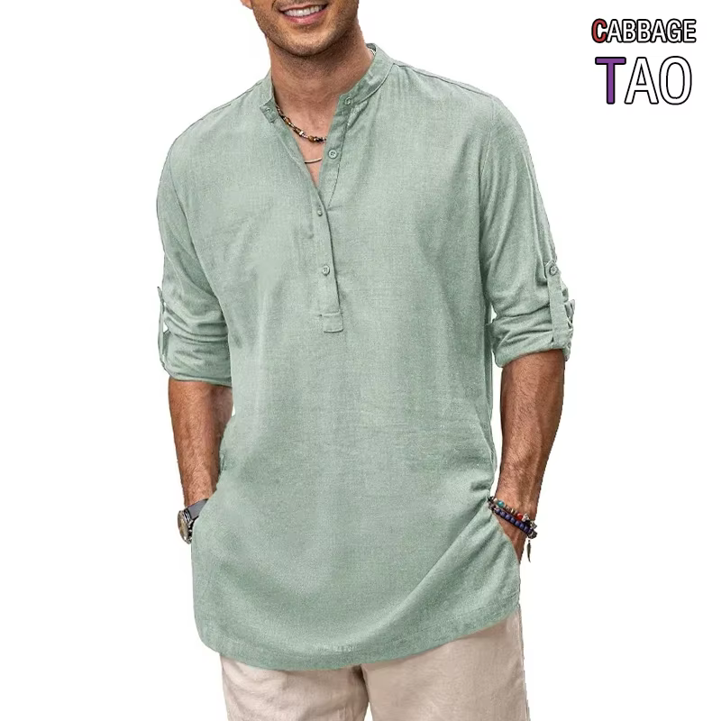 Chemise Henley en coton surdimensionnée pour homme, décontractée, légère, à manches longues, élégant