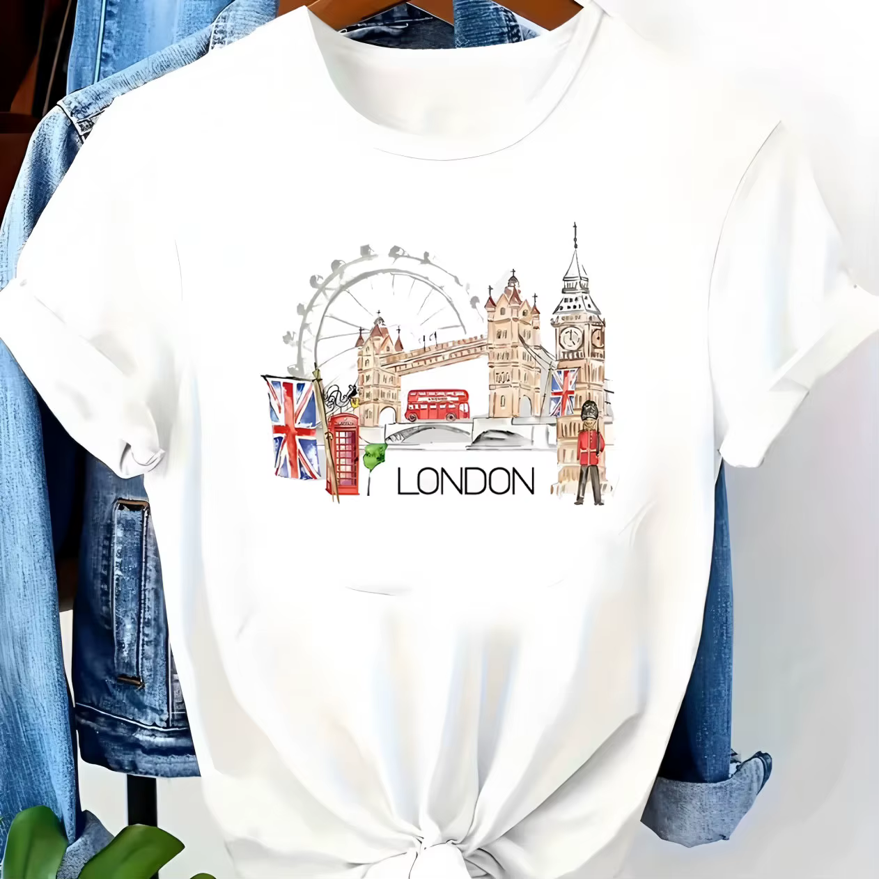 T-Shirt à manches courtes et col rond pour femmes, avec image de Santorini, Grèce, aquarelle, décont