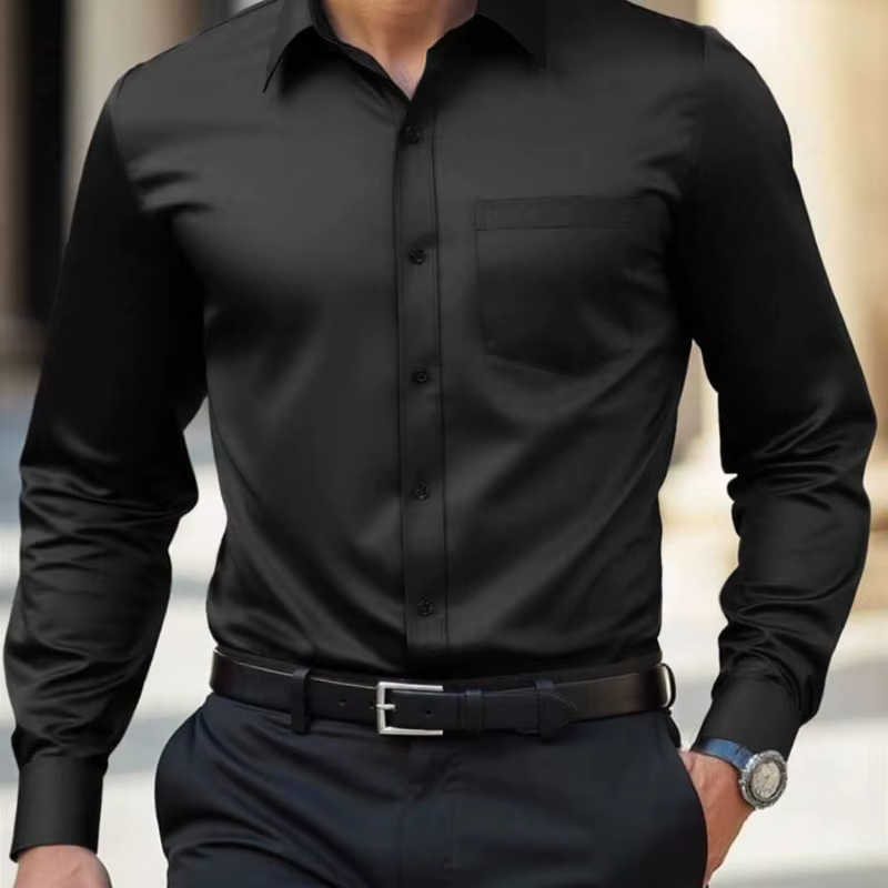 Chemise à manches longues, surface brillante pour homme, polyvalente et tendance