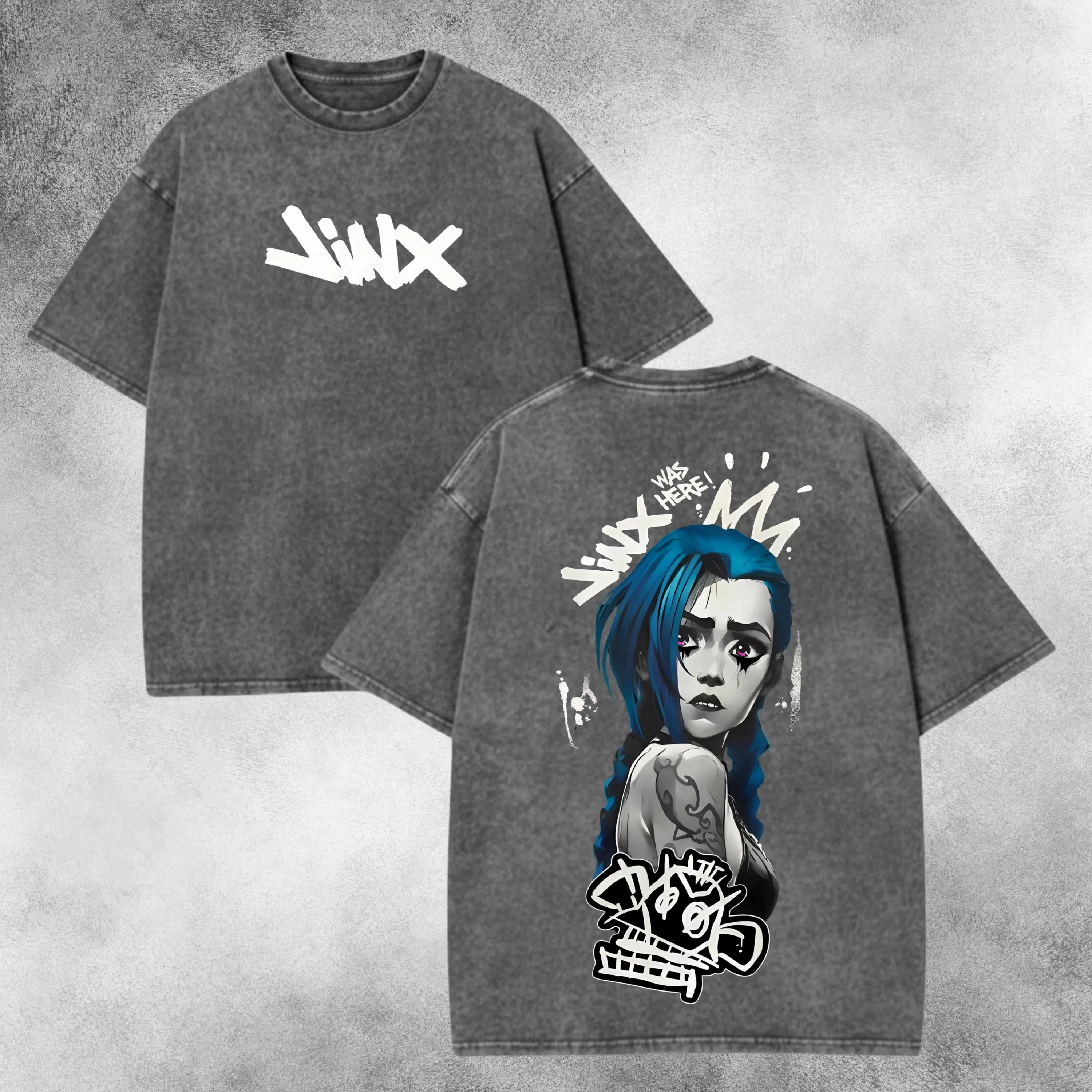 Arcane Jinx T-shirt délavé coupe unisexe, chemise délavée vintage avec personnage de jeu rétro, cade