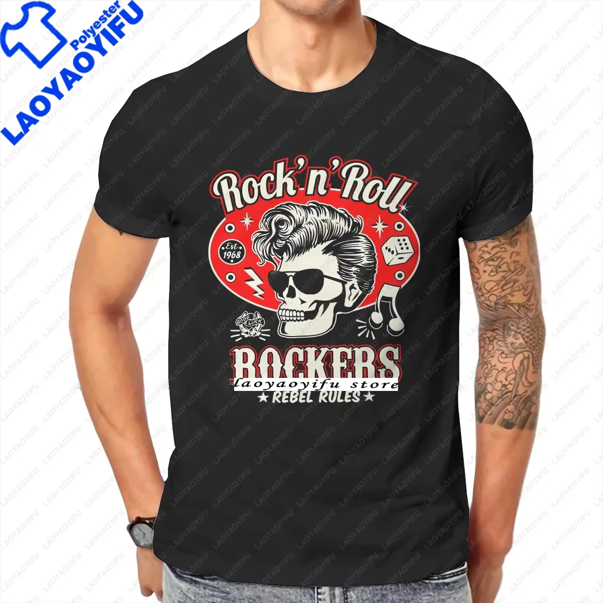 Gothique Rockabilly Rock and Roll Creative TShirt Cool Men Skull Dice Rockers Graphic Tshirts Male F