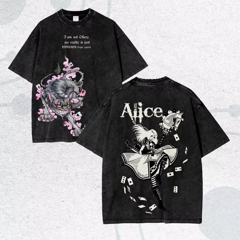 T-shirt Alice Madness Returns délavé pour couples, vêtements unisexes grande taille, vêtements de ca