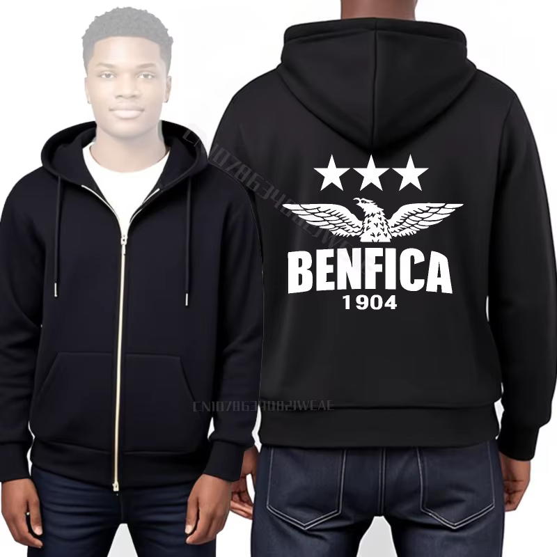 Rock sweat à capuche automne garçons pulls Benfica Logo avec étoiles imprimé homme fermeture éclair 