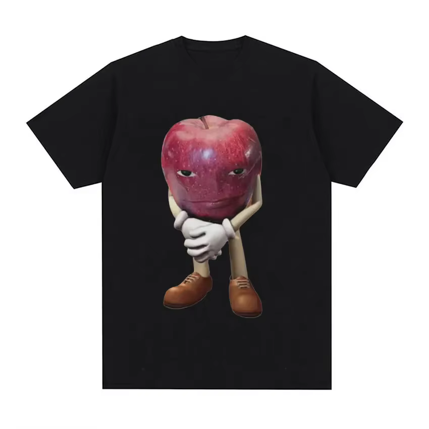 Kaos katun kama tinggi pria, T-shirt atasan lenganjin kasual rétro pomme dengan wajah Meme uniseks