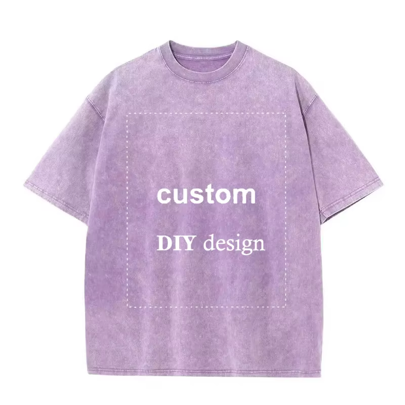 T-shirt multicolore avec impression numérique, image de logo personnalisée, t-shirt Wasehd vintage, 
