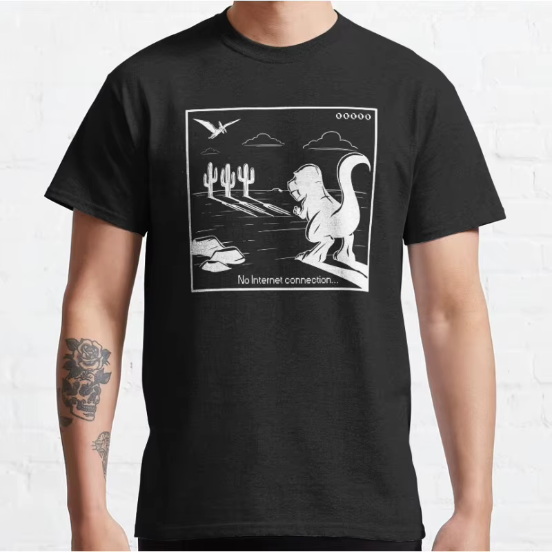 Exécution T-Rex! Drôle 404 cadeau hors ligne 90s dessin animé pixel jeu vidéo dinosaure T-shirt pour