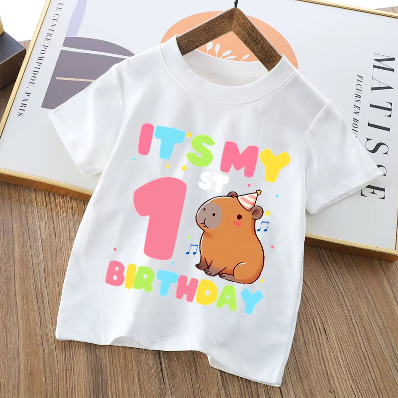 T-shirts Capibara pour garçons et filles, dessin animé, numéros imprimés, haut à manches courtes, mo