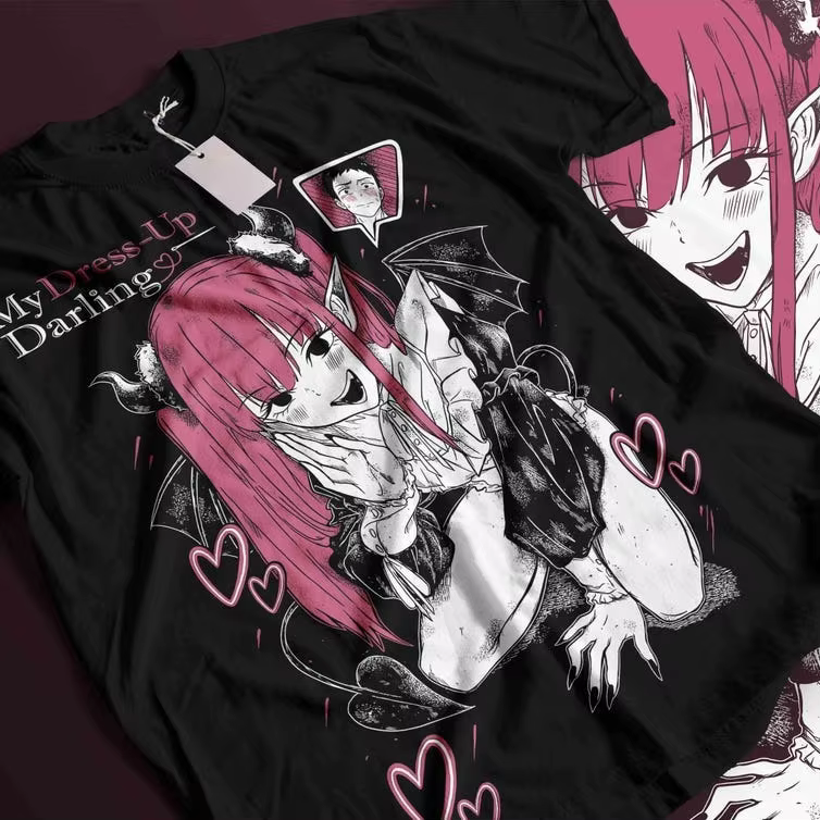 Soldes d'été : T-shirt graphique My Dress-Up Darling Marin Kitagawa, style Hip Hop Streetwear, coupe