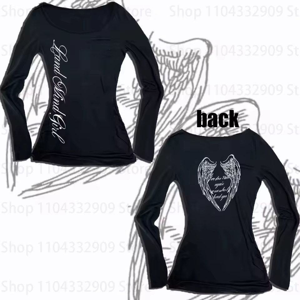 T-shirt manches longues femme Y2K Streetwear Vintage Harajuku gothique Hip Hop Emo fille lettre grap